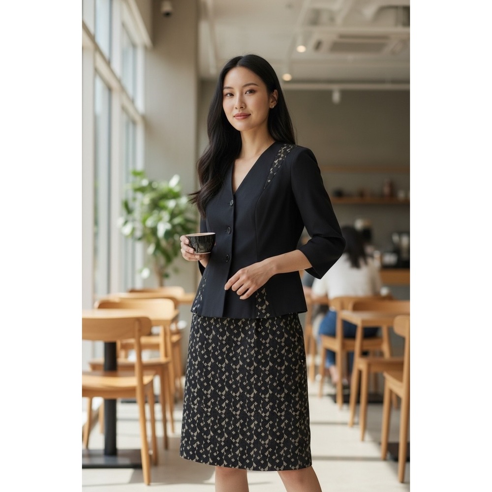 Isabella Suits Womens Navy Blue Geometric Skirt Suit Set Blazer Size 10 2 Piece